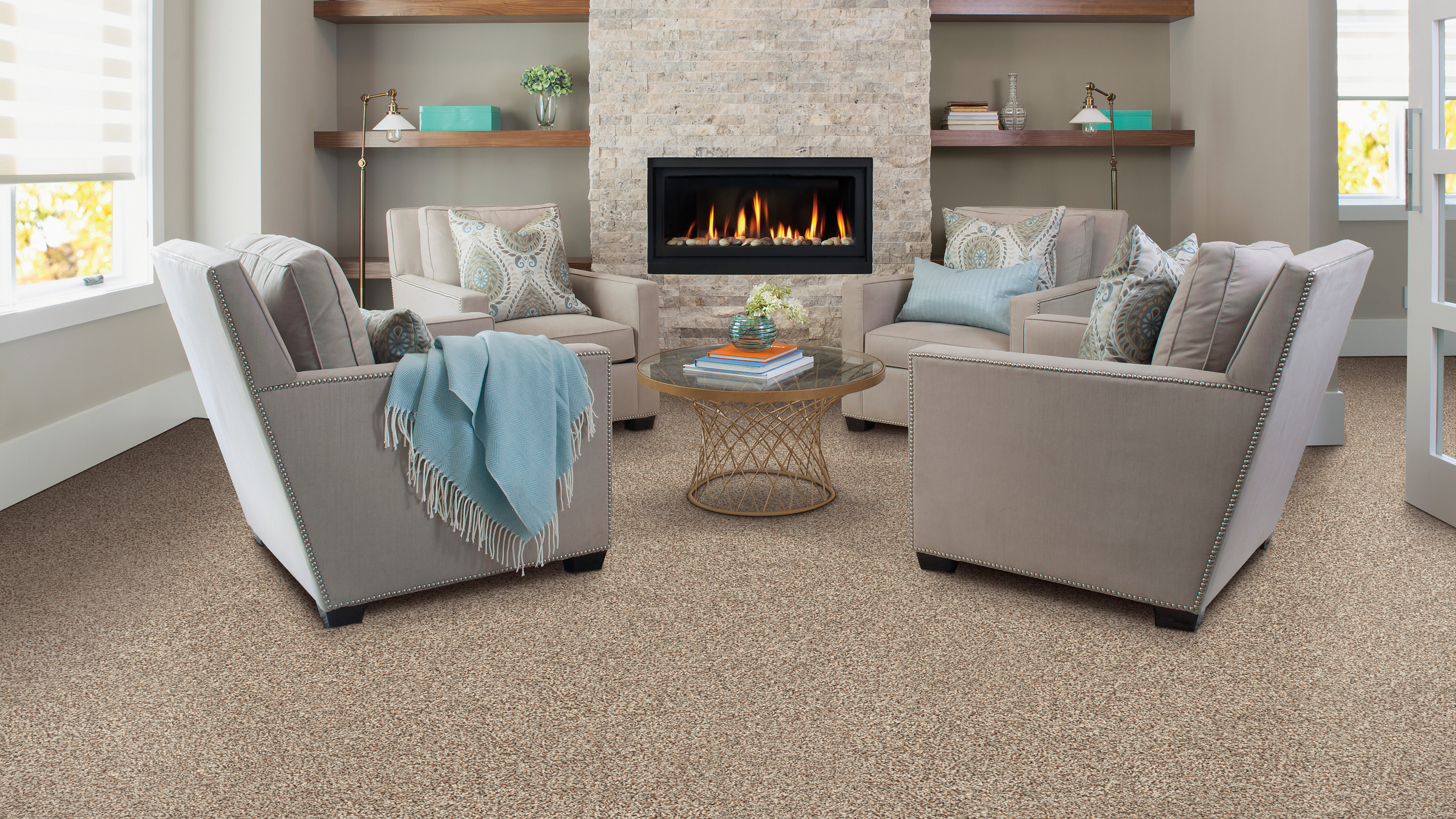 Carpet in a living room, installation services available.